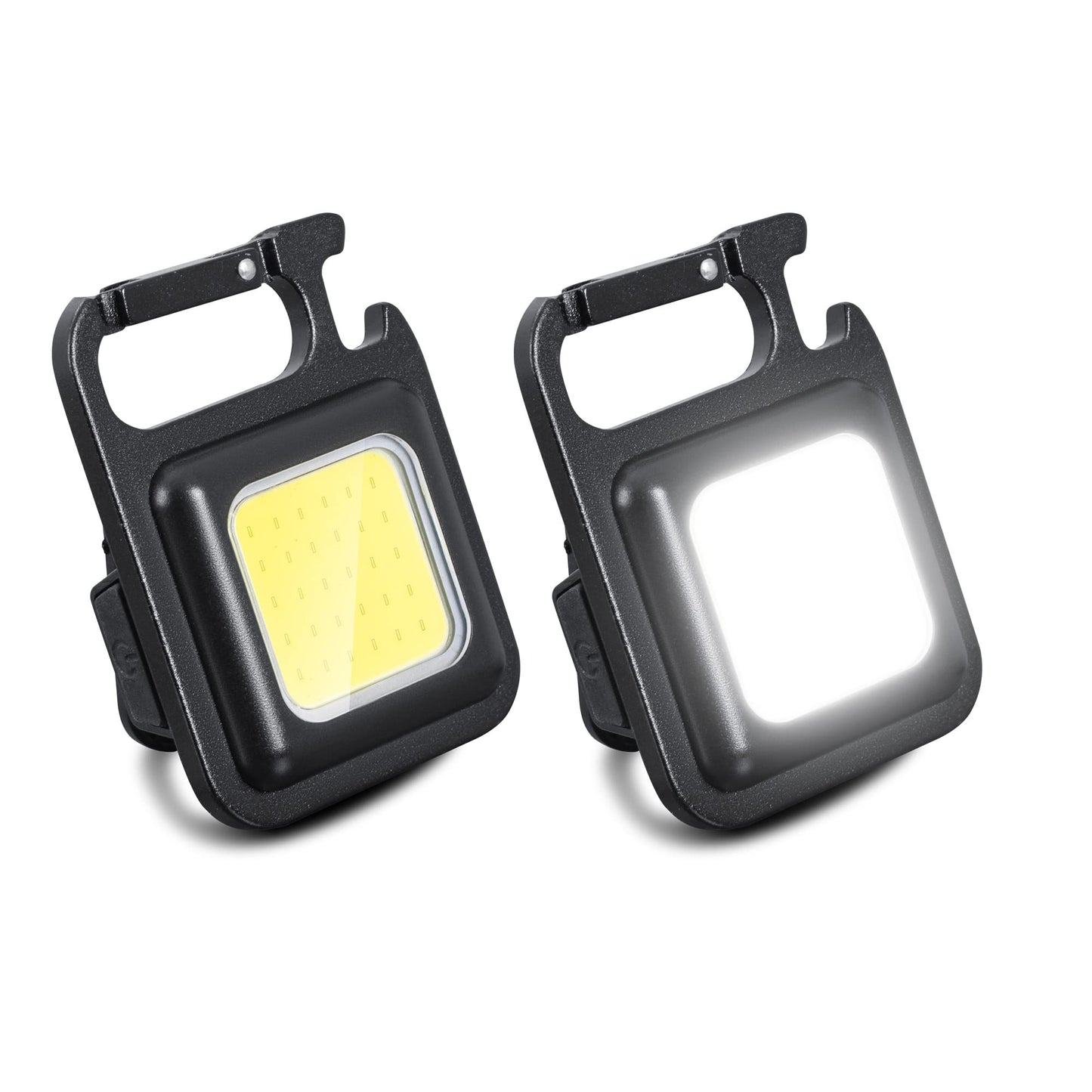 COB Rechargeable Keychain Flashlight – 3 Light Modes, Portable Pocket Light with Folding Bracket, Bottle Opener, and Magnet Base